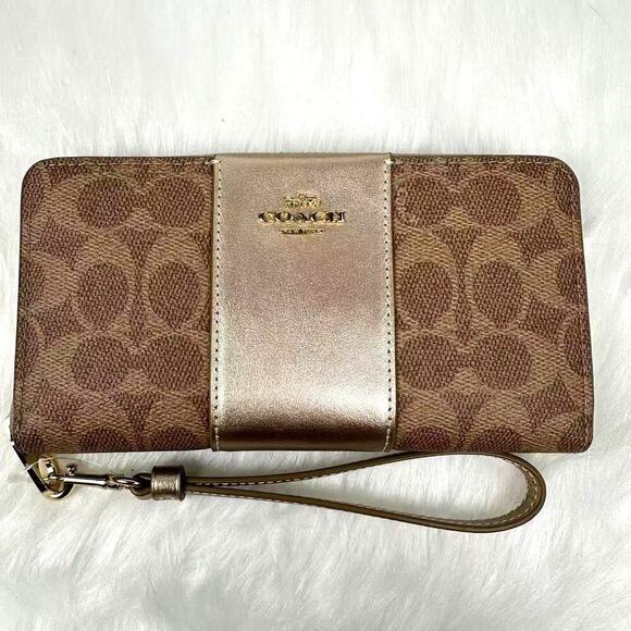 Coach Boxed Long Zip Around Wallet Signature Canvas Tan/Lt Champagne CX178 NWT - Picture 2 of 7